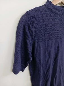 Navy Blue Mock Neck T-shirt