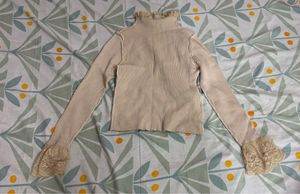 Ribbed Knit Top with Lace Trim