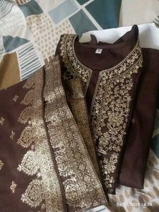 Elegant Brown Embroidered Kurta Set