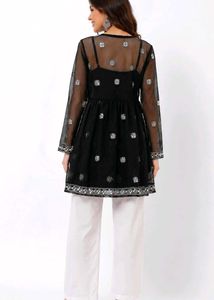 Black Embroidered Organza frock style kurti