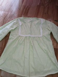 Light Green Striped Kurta with Lace Detail