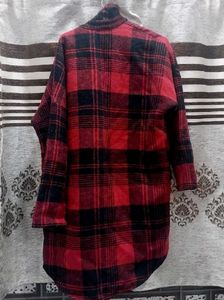 Red Plaid Patched Long Jacket/coat
