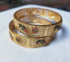 Meenakari Peacock Bangles - Gold Plated Filigree Bangles - Gift For Women - Wedding Bangles - Indian Gold Bangles - Handmade Jaipuri Bangles