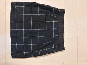 Black Grid Mini Skirt with Side Slit