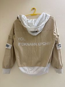 Beige Hooded Casual Jacket