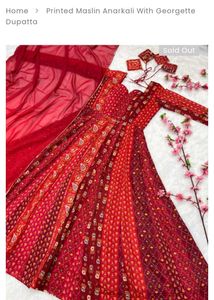 Red Printed Anarkali Kurta with dupatta