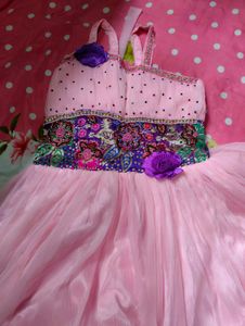 Beautiful Pink flowy Dress with crop top for Girls