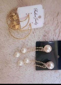 Elegant Pearl & Gold Tone Hoop Earrings Set