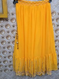 Embroidered Yellow Blouse with Mirror Work