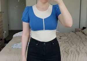 Retro Blue & White Layered Top🪄