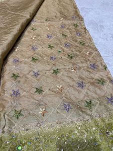 Embroidered Silk Saree with Mirror Work