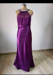 Elegant Purple Halter Neck Ethnic Gown