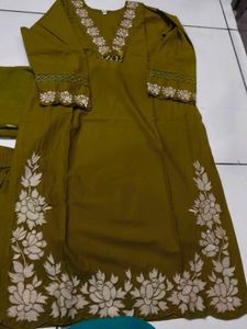 Olive Green Embroidered Kurta Set