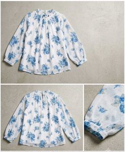 Blue Floral Sheer Long Sleeve Top