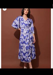 Blue &amp; White Print Wrap Dress