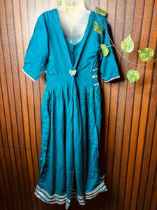 Teal Ethnic Kurta with White Lace