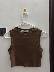 Zara Brown Knit Sleeveless Top