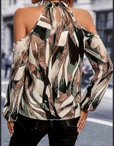Stylish Abstract Print Cold Shoulder Top