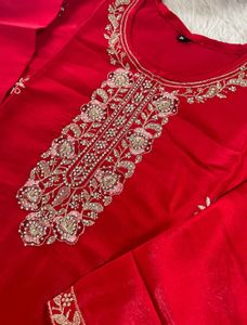 Stunning Red Embroidered Kurta Set