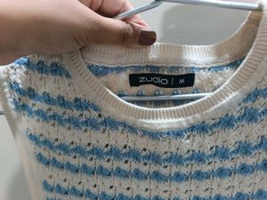 Blue &amp; White Striped Knitted Sweater Vest