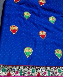 Royal Blue Embroidered Saree