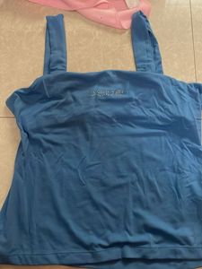 Bebe Blue Rhinestone Logo Tank Top