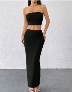Chic Black Bandeau Top & Skirt Set