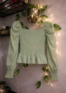 Green Smocked Bow Top