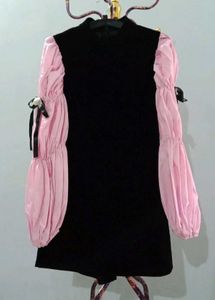 Chic Black dress with Pink Puff Sleeves