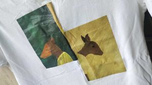 White T-Shirt with Abstract Deer Graphic
