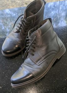 Stylish Black Leather Ankle Boots + free polish