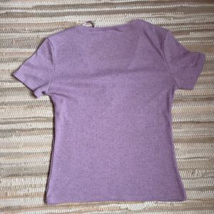 Lilac Ribbed V-Neck Top