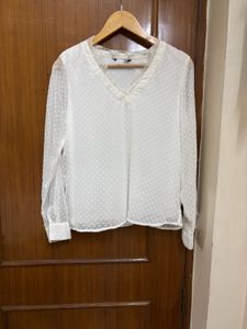 White Textured V-Neck Top