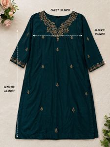 Elegant Teal Embroidered Kurta and big plazo with