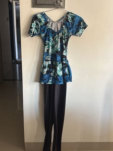 Blue Floral Print Swimsuit