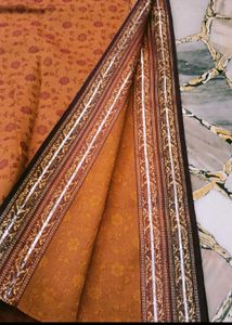 BANARASI Orange Floral Print Dress Material