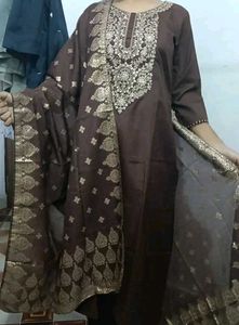 Elegant Brown Embroidered Kurta Set