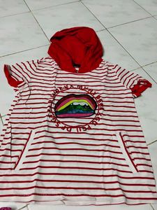 Red &amp; White Striped Hoodie Tunic