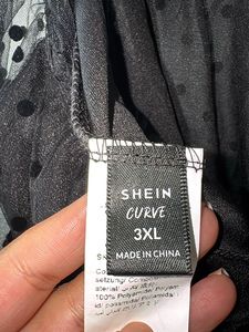 SHEIN Curve Black Polka Dot Sheer Mesh Top