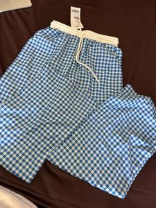 Blue Gingham Wide Leg Pants