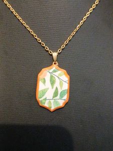 Handpainted Porcelain Pendant Anti Tarnish Chain