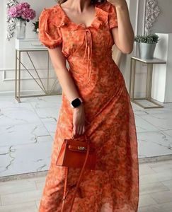 Orange Floral Printed onepiece Dress