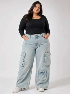Light Wash Multiple pocket Cargo Jeans