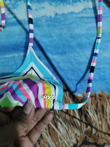Colorful Striped Bikini Top
