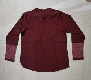 Maroon Pleated Long Sleeve Top