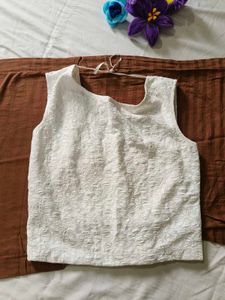 White Textured Sleeveless top