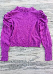 Purple Puff Sleeve Knit Top
