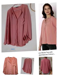 Chic Rose Pink V-Neck Button-Up Blouse