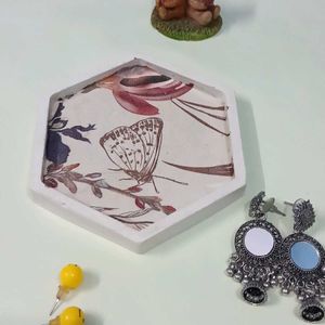 Decorative Hexagonal Tray with Butterfly Design