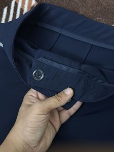 Chic Navy Blue Zipper Accent slim Pants